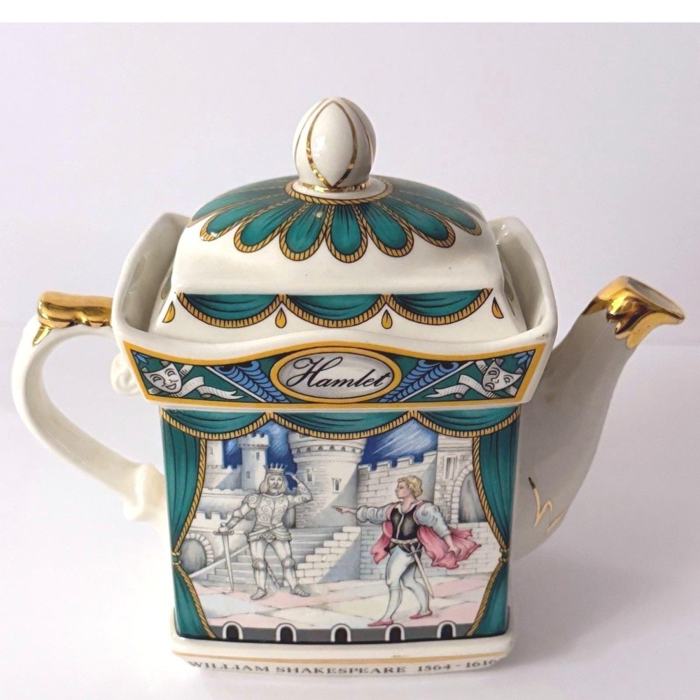 Sadler Shakespeare Hamlet Teapot Ceramic Gilded Literary Collectible Vintage